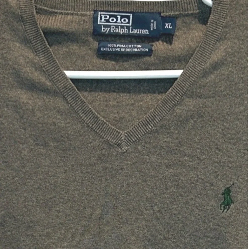 Polo Ralph Lauren V-Neck Sweater M Mens Brown 100% Pima Cotton Long Sleeve Pony